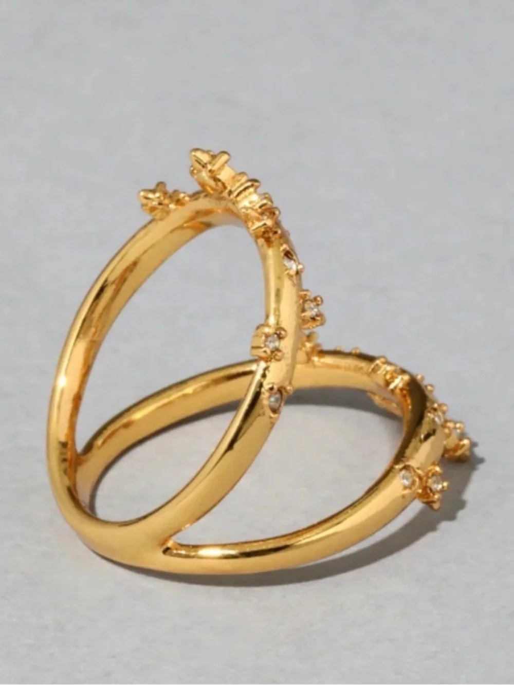 Alexis Bittar Gold Satellite Double Banded Crystal Ring Size 7 AU20